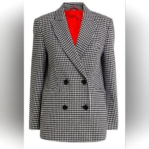 Double breasted houndstooth blazer w/ slit sleeves
